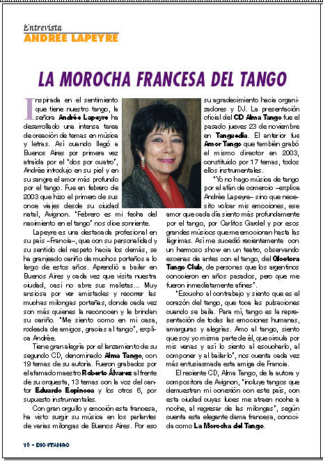 Andr&eacute;e Lapeyre Reportage dans Diostango d&eacute;cembre 2006